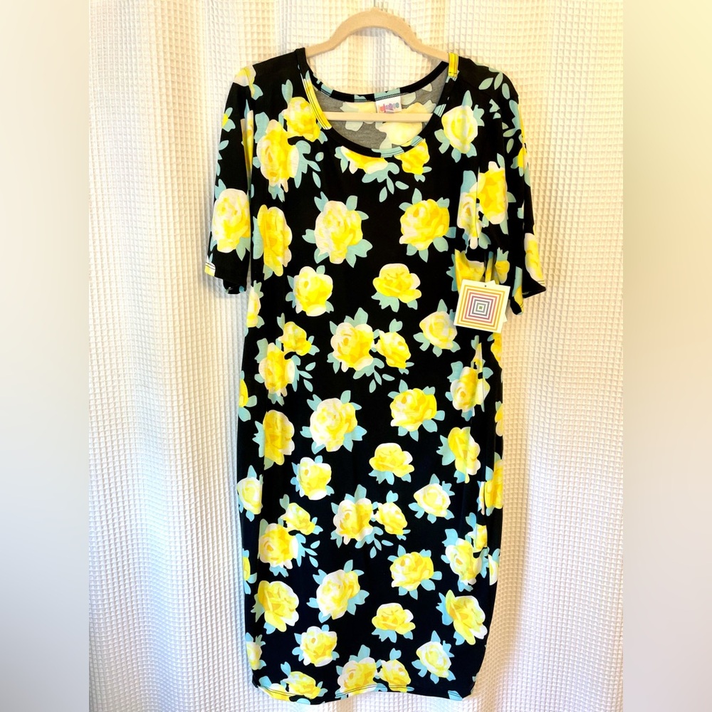 NWT Black and Yellow Floral Julia Dress LuLaRoe
